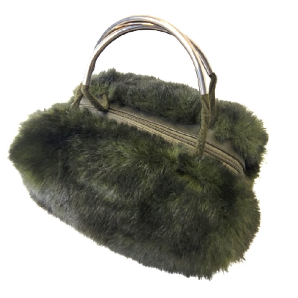 Green Cocktail Purse Faux Fur Fuzzy Handbag Evening Purse